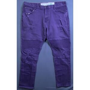 LRG Lifted Research Group Jeans Men's 42x32 Purple Distressed Moto Tapered Denim
